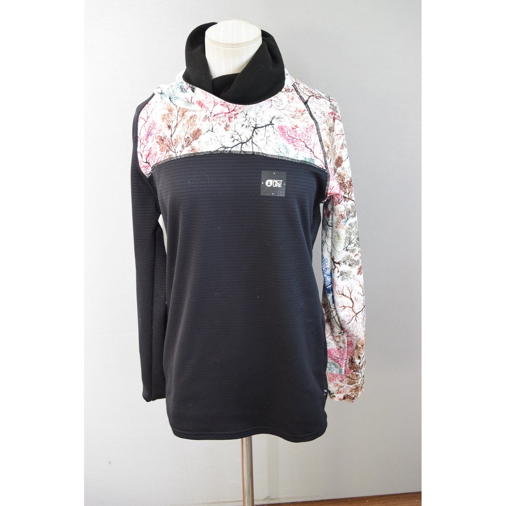 Picture Organic Blossom Grid Fleece Large Black Floral Funnel Neck Long Sleeve